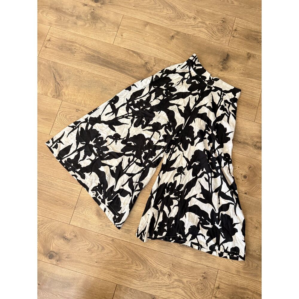 RHEA S Black White boho floral rayon pants wide leg baggy oversized lagenlook